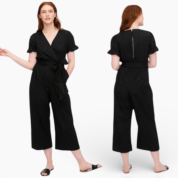 J. Crew Pants - ❌SOLD❌J.CREW Ruffle Stretch Cotton Poplin Wide Leg Cropped Jumpsuit in Black